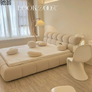 Cream Style Technology Velvet Fabric Bed, Versatile Modern Simple Technology Fabric Master Bedroom Large Bed Puff Cloud Double Bed
