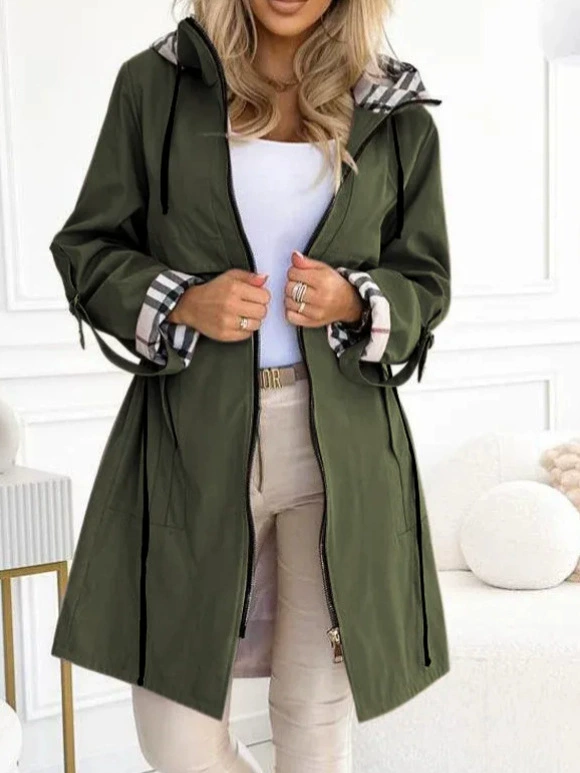 Демисезонное trench coat женское, с капюшоном, европейский стиль, молния и шнурок