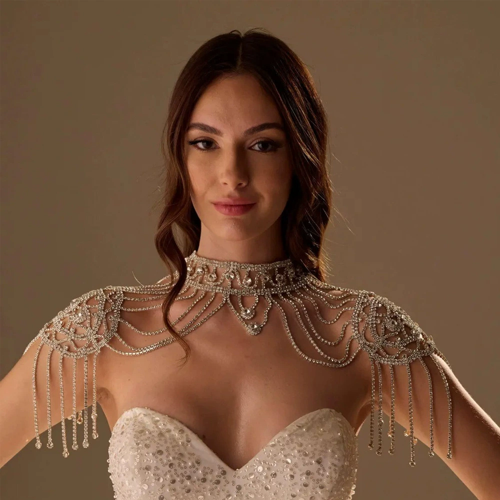 Новая трансграничная цепочка на плечо с кисточками для женщин, преувеличенная цепочка для тела со стразами, европейские и американские свадебные аксессуары для подиума