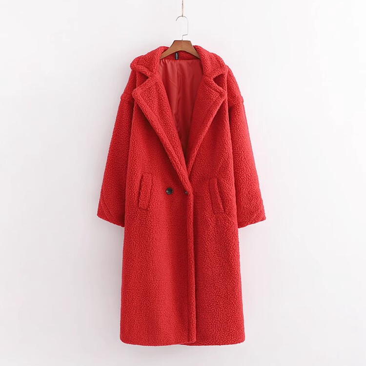 Winter new European and American loose faux lamb fur coat Teddy fur large lapel mid-length plush coat cotton-padded coat for women