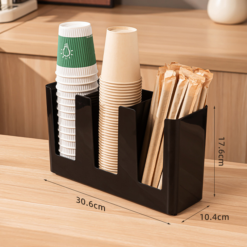 Wall-mounted paper cup holder, cup dispenser, paper cup and straw box, disposable cup storage rack with compartments for milk tea shops