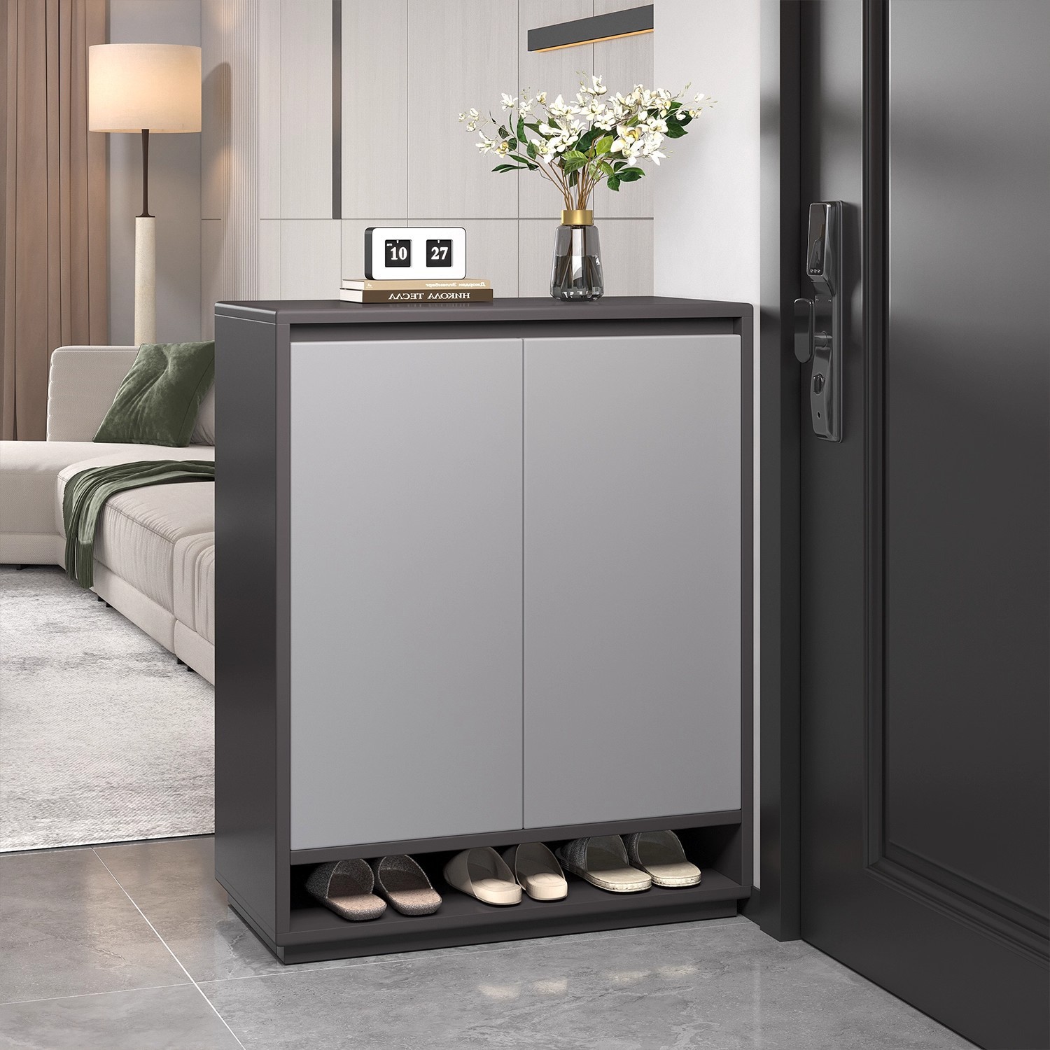 Gabinete de zapatos puerta de entrada doméstica puerta de entrada gabinete de almacenamiento integrado contra la pared 2025 nuevos muebles de interiores pequeño estante de zapatos estrechos