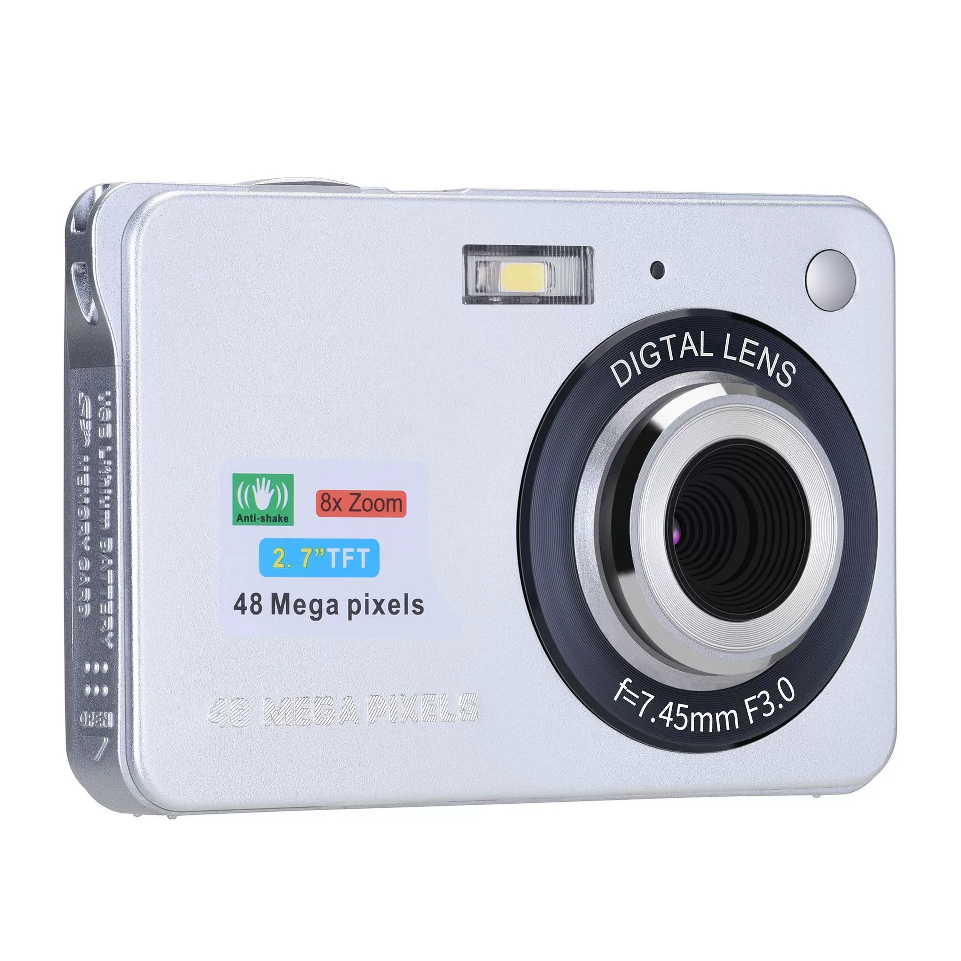 Цифровой фотоаппарат 48M, 48 Мп, 2.7″ LCD, FHD 1920×1080, 8× цифровой зум, SD до 8 ГБ