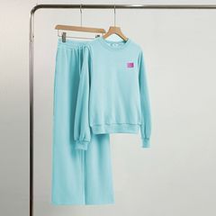 蓝色运动套装女秋冬新款时尚减龄一整套穿搭加绒卫衣阔腿裤两件套