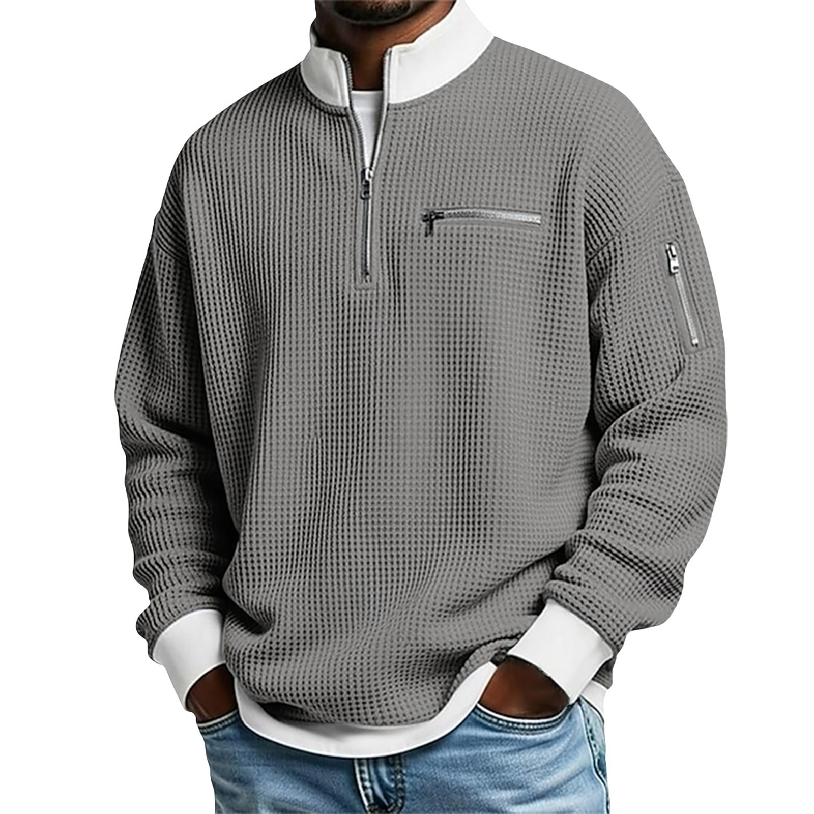 Cross-Border American Amazon Best-Selling High-Collar Color-Block Zip Hoodie Men's Sports Fashion Long Sleeve Casual Menswear