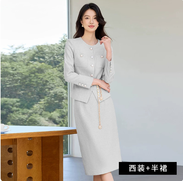 Floral gray suit + skirt