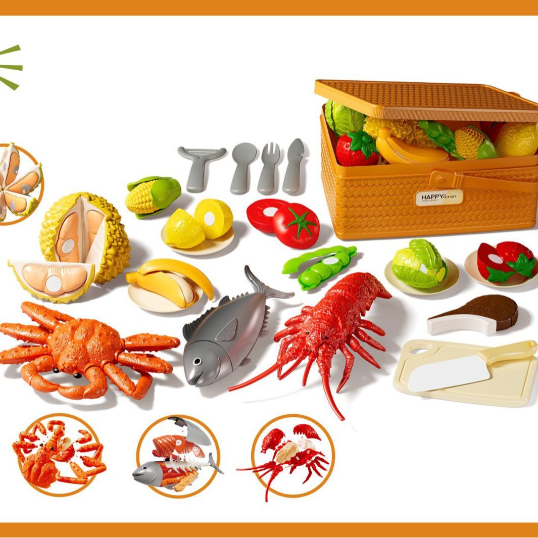 Comercio exterior infantil simulación de verduras y frutas cortadas de durian pizza cocina camping picnic cesta juguetes caseros