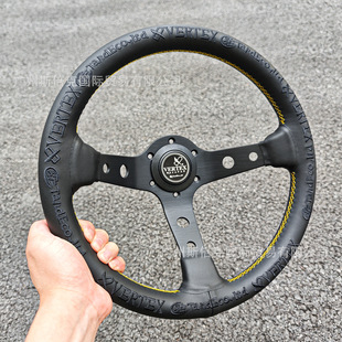 Factory Direct Sales Car Modification 13inch Black Leather Steering Wheel Deep Concave Competitive Steering Wheel Steering