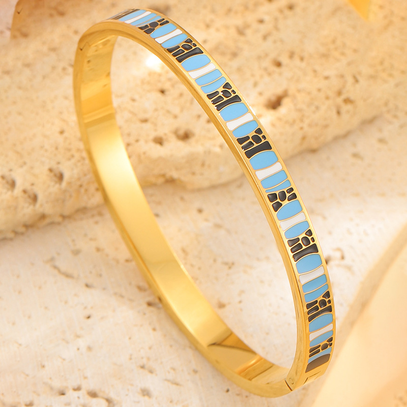 Brazalete de acero de titanio de moda europea y americana, esmalte de color de mujer, patrón de goteo de aceite, tendencia de acero de titanio, brazalete de joyería no se desvanece