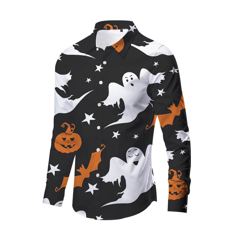 Europa y América nueva transfronteriza más TAMAÑO DE Halloween impreso de horror de los hombres delgados de moda impreso camisa de manga larga top
