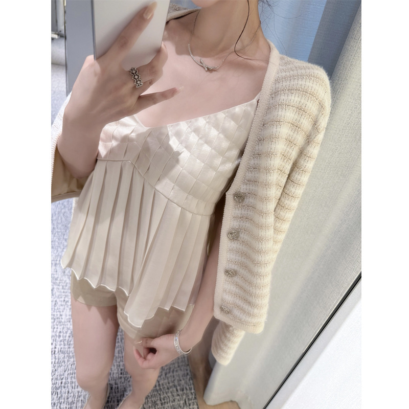 槿一【京都贵女】法式轻奢白色小香风编织外套女秋千金上衣套装潮|undefined