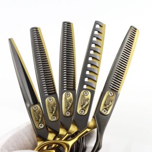 6.0inch Black Gold Leopard Cover Hairdressing Scissors Barber Scissors Teeth Scissors Antler Teeth Seamless Teeth V-Line Teeth Fishbone Teeth