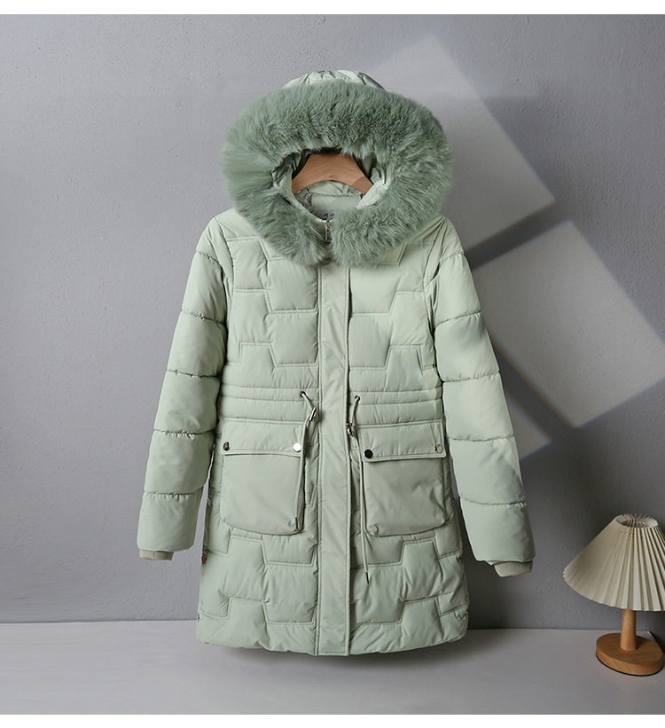Ropa de algodón para mujeres de invierno largo nuevo cuello de cabello grueso con capuzas de moda de algodón delgada amiga de la moda de abrigo de algodón
