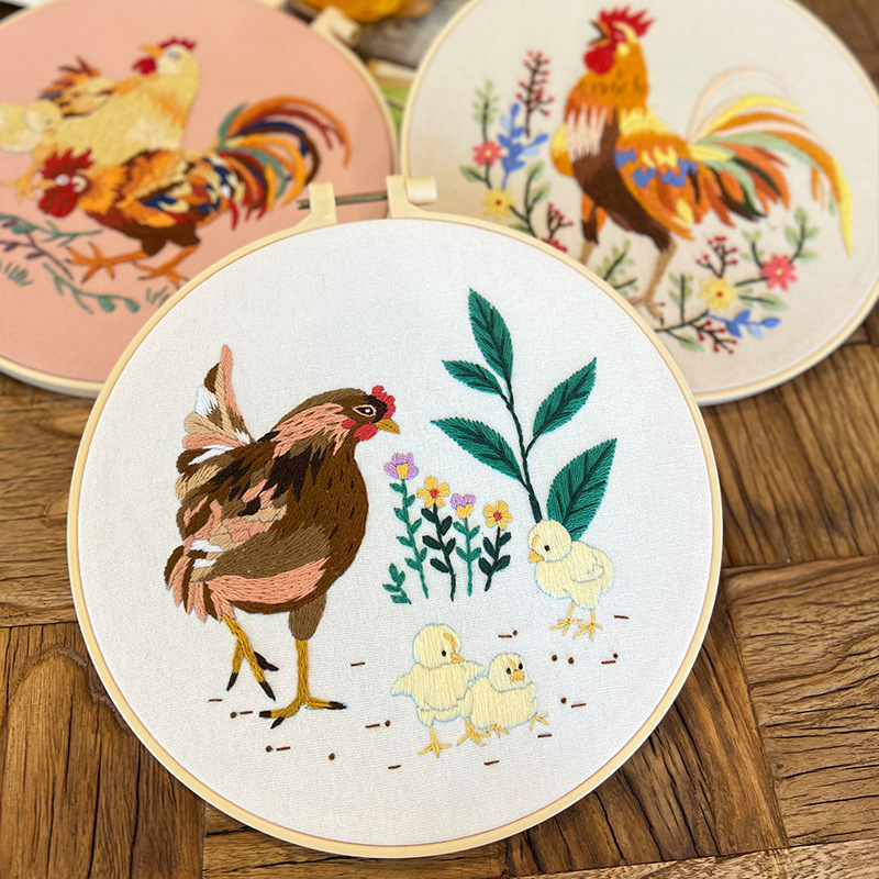 Pintura colgante de gran gallo Lu bordado hecho a mano conjunto de bordado de flores y plantas de estilo europeo paquete de material de bricolaje bordado pintura de punto de cruz para principiantes