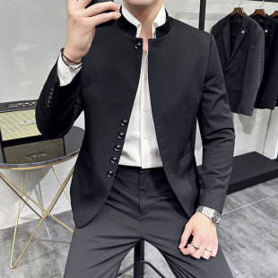 2023 autumn new men's Chinese-style stand collar small suit men's Chinese-style youth casual simple slim-fit Chinese-style suit