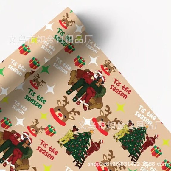 2025跨境新品Santa Claus wrapping paper黑色圣诞老人包装纸|undefined