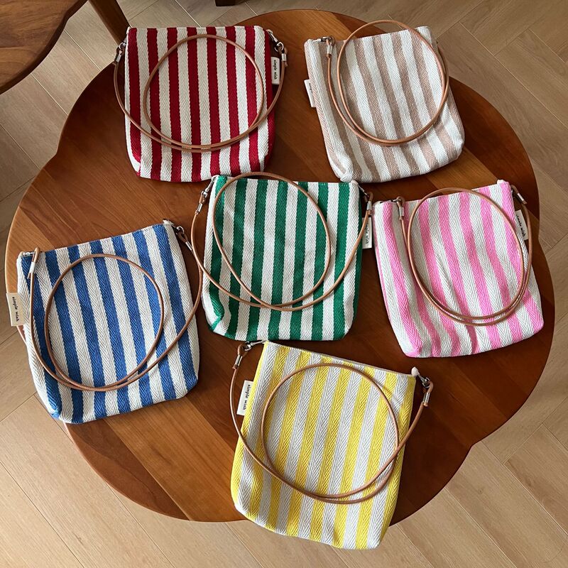 【Su Xi Fabric Bag】Spring and Summer Dopamine Striped Herringbone Cotton Crossbody Phone Bag Mini Cute Convenient Small Fabric Bag 【Su Xi Fabric Bag】Spring and Summer Dopamine Striped Herringbone Cotton Crossbody Phone Bag Mini Cute Convenient Small Fabric Bag