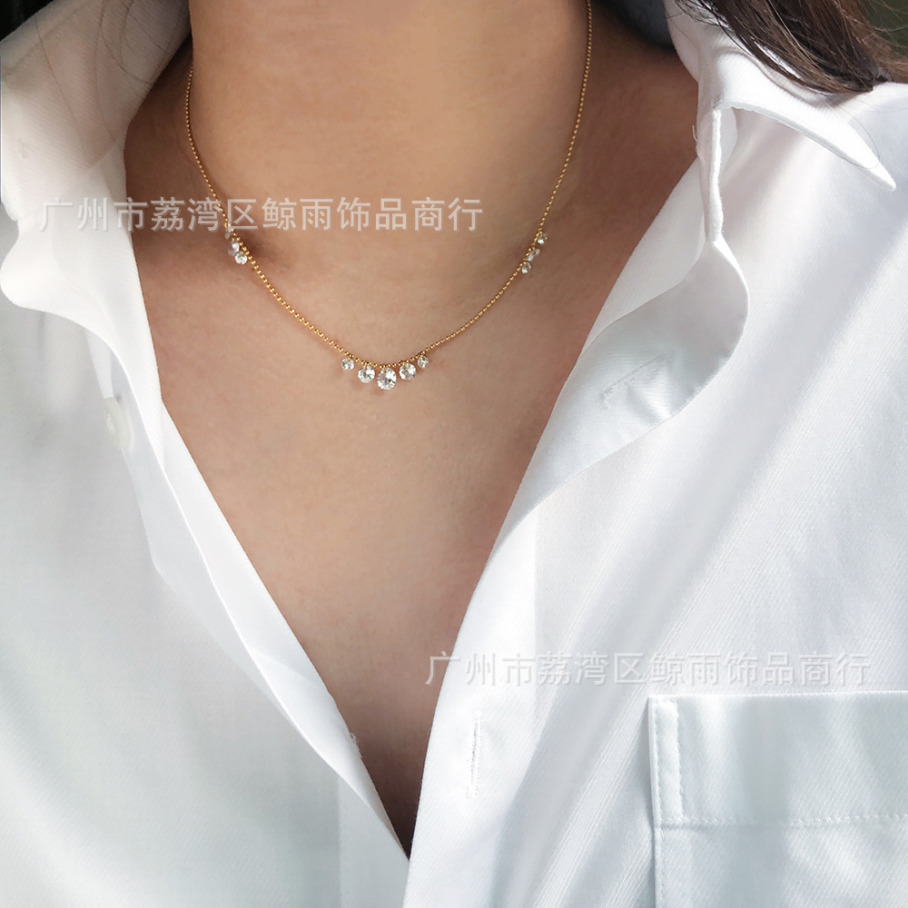 Xl082 Whale Rain Ornament Dew Zircon Shining Diamond Light Luxury Small Necklace Clavicle Chain Titanium Steel 18k Gold Plating display picture 5
