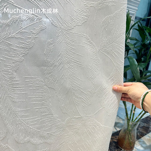 Cream-Colored French-Style Three-Dimensional Embossed Jacquard Large Leaf Sheer Curtain, Light-Transmitting but Not See-Through, for Living Room and Dining Room Windows