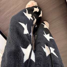 韩版星星印花保暖珊瑚绒睡裤女冬季高腰休闲居家裤大码遛弯长裤子