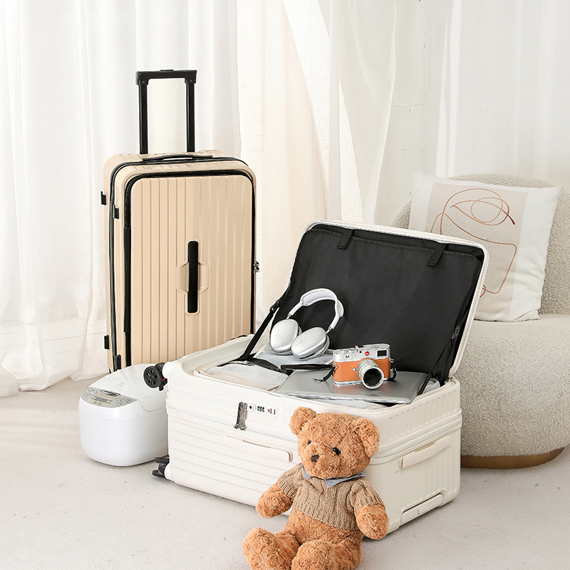 Pc Zipper Suitcase 24inch Large Capacity Front-Opening Suitcase for Women and Men 20inch Trolley Case Boarding Password Box Travel Suitcase