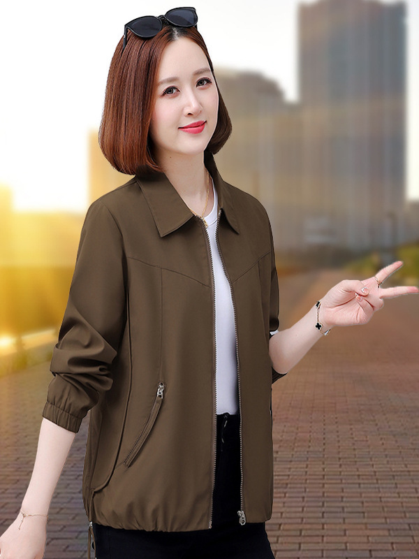 休闲翻领夹克外套女春秋2025新款爆款秋季中老年妈妈大码短款风衣|undefined