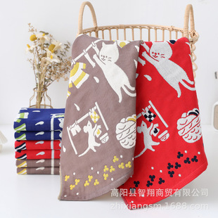 Zhiyang towel autumn and winter New industrious cat gauze square towel soft absorbent kitchen hand towel factory price wholesale