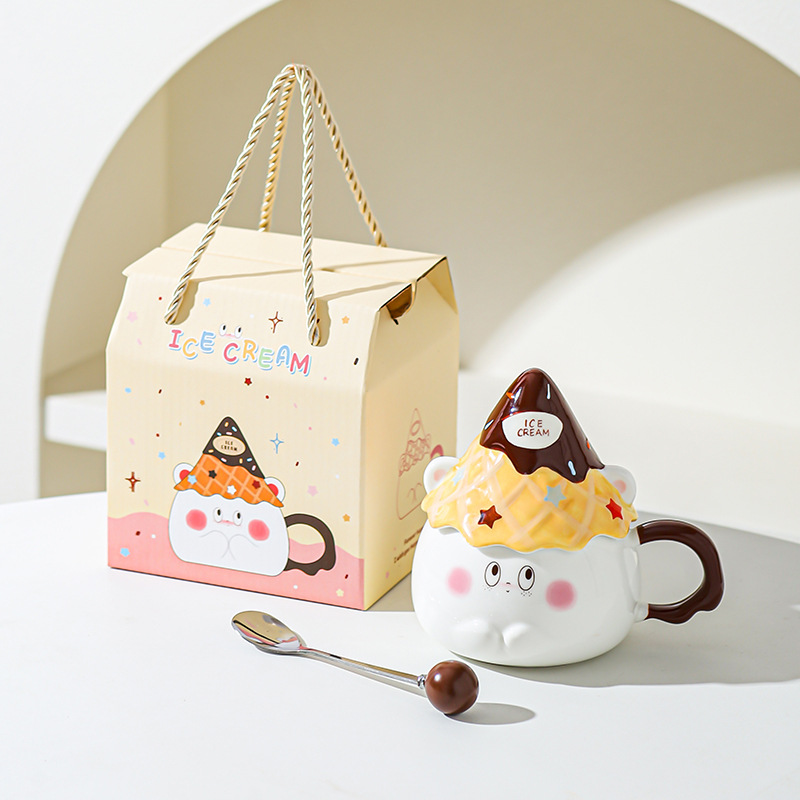 Taza de caricatura de cerámica de alta cara, taza de regalo para una amiga, taza de corazón de una niña, taza de desayuno casera