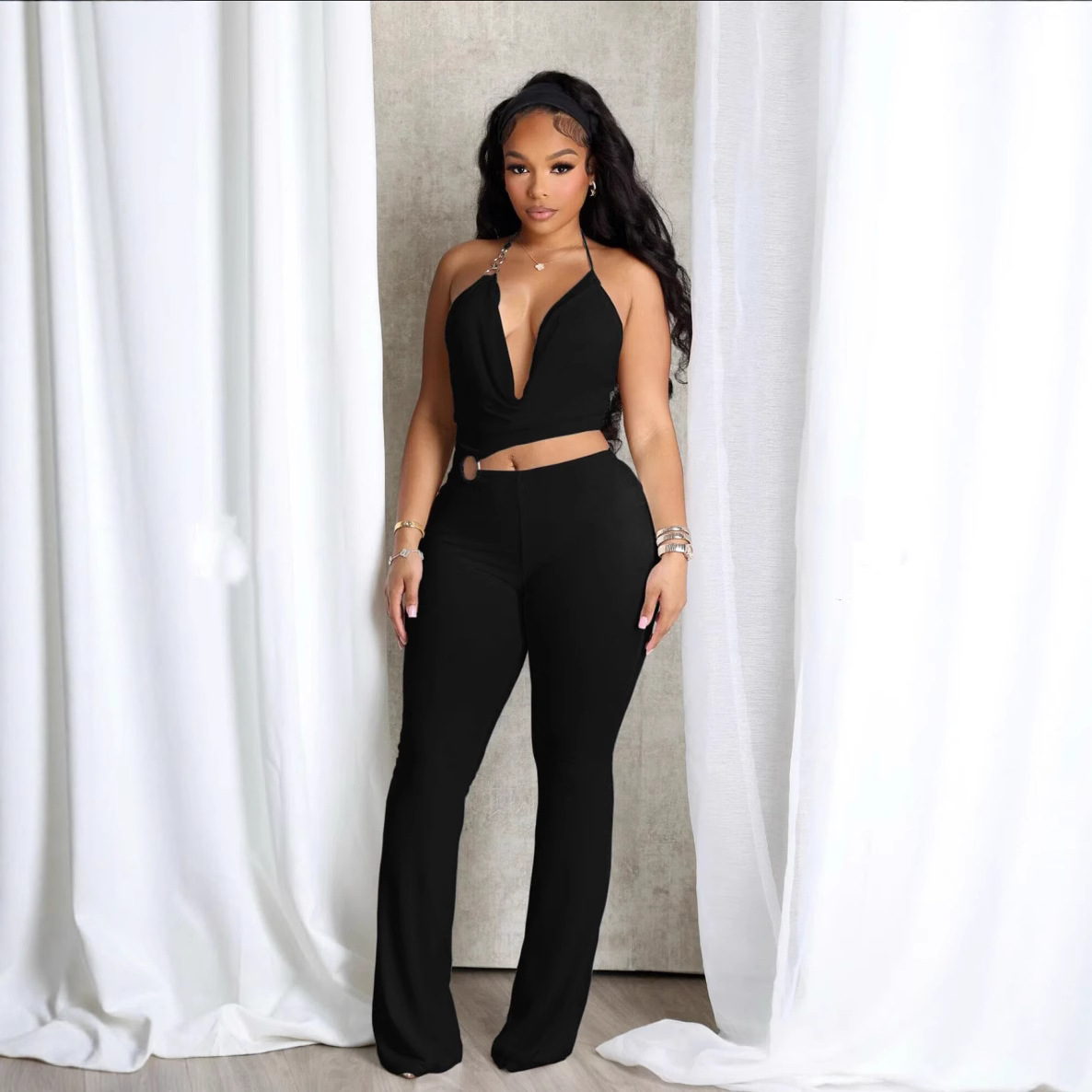 Women's Clothing Summer Halter Neck Jumpsuit Y6064 New European American Style Chic Hollow Out Suspender Vest For Women_ecoleips.com