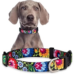 アマゾンの新型ポリエステルプリント犬の首輪は中大型ペットの首輪を調節できます。