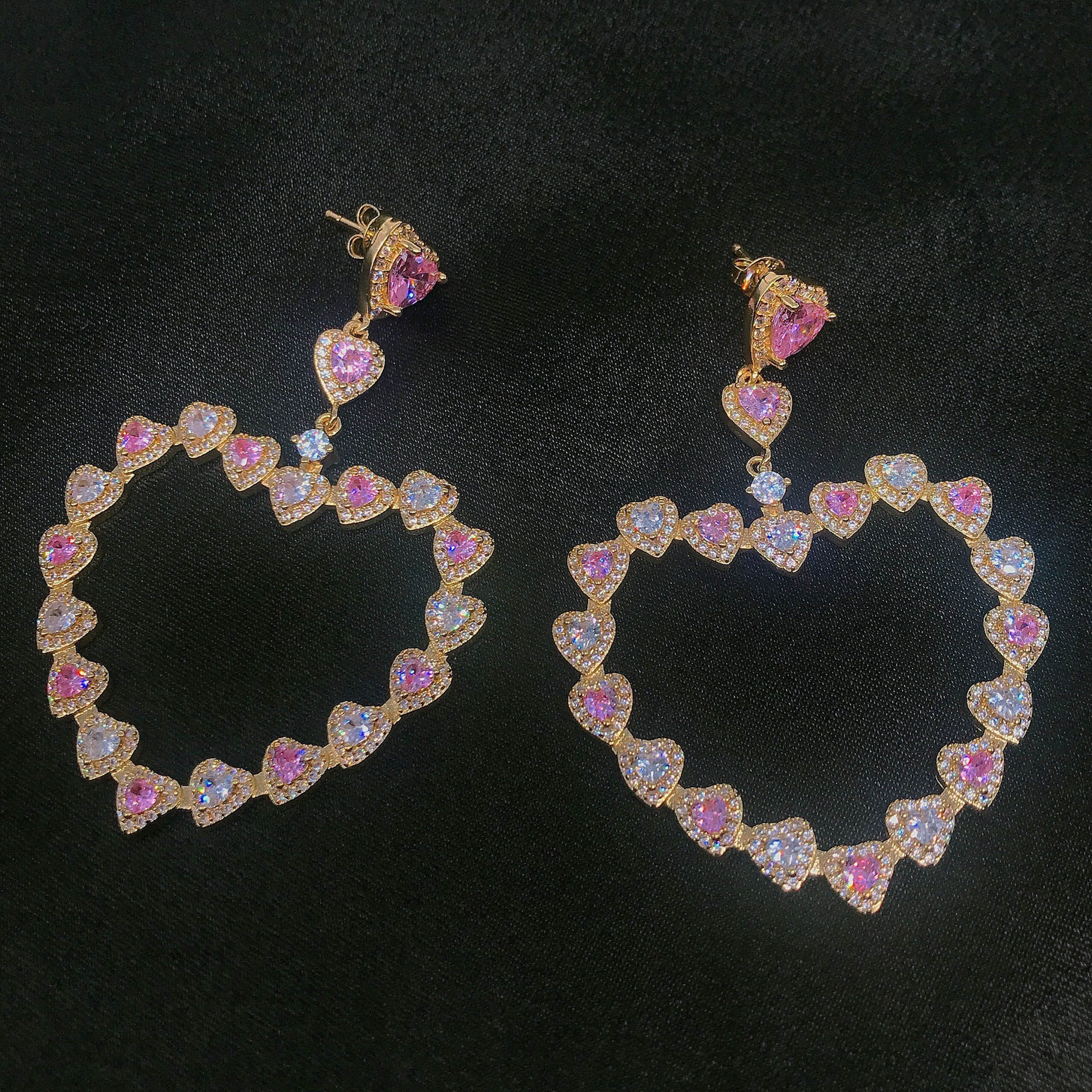 Fashion Creative Design Color Zircon Earrings Heart-shaped Copper Earrings display picture 4