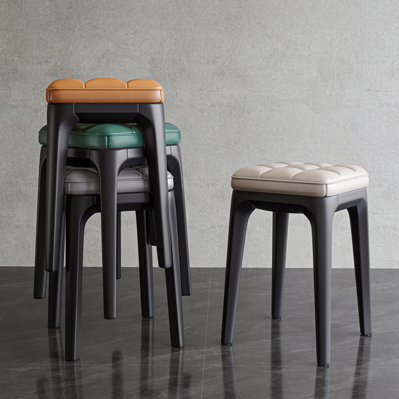 家用现代软包塑料凳子简约可叠放餐凳加厚餐桌高凳餐椅客厅板凳|ms