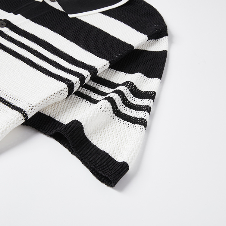 Cardigan a maniche corte con righe a contrasto da uomo – Maglione casual con revers aperto sul davanti_voghion.com