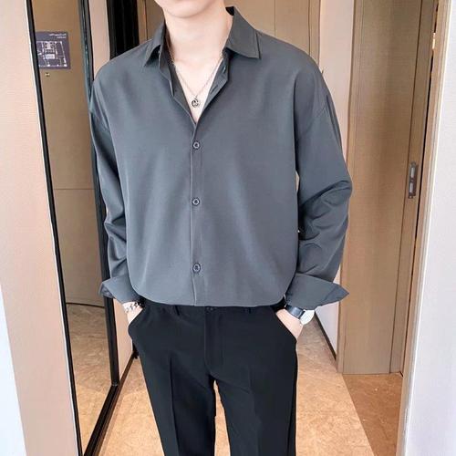 New Autumn Men's Long-Sleeve Shirt, Wrinkle-Resistant Korean Style Fashion Casual High-End Shirt, Stylish Trendy Top