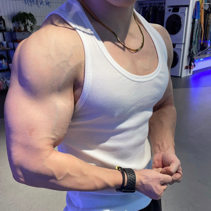 Summer Men's Vest Heavy Cotton Thick Thread Street I-shaped Sleeveless Fitness Elastic Slim-fit Elastic Sweat Absorbing Muscle Men