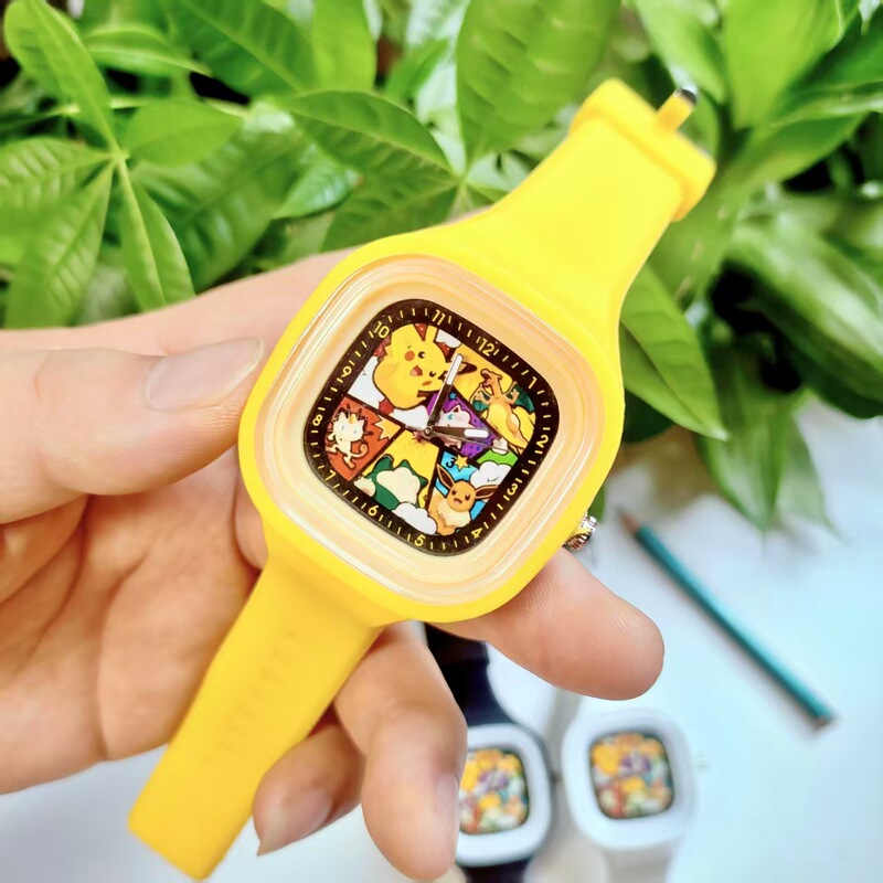 Cross-Border New Pikachu Square Silicone Jelly Watch Boys and Children Cartoon Silicone Watch Wholesale Factory Direct Sale