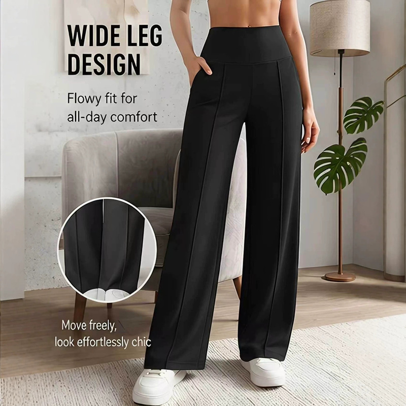 High-waisted casual straight-leg women's pants, loose wide-leg slimming long pants for outdoor running and sports with pockets High-waisted casual straight-leg women's pants, loose wide-leg slimming long pants for outdoor running and sports with pockets