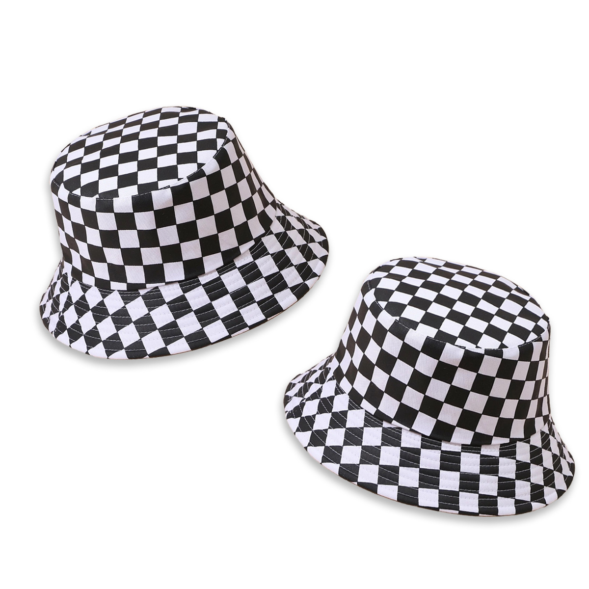 Korean Style Fashionable Black And White Plaid Hat Women's Wide Brim Face Slimming Sun-proof Basin Hat Hip Hop Japanese Fashionable Bucket Hat Men display picture 2