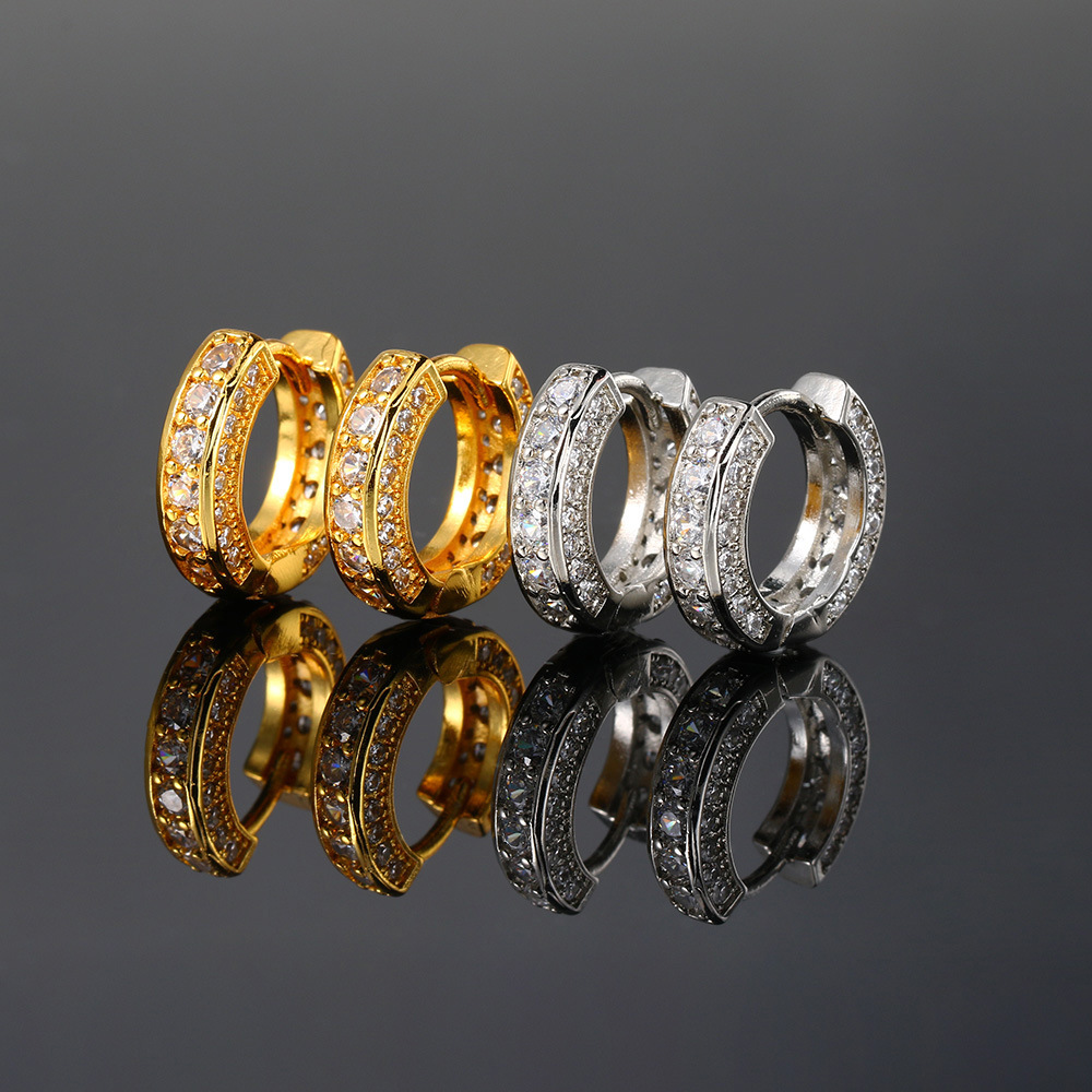 10g Weight Zircon Inlay Material 1 Pair Hip-hop Retro Geometric Circle Plating Inlay Copper Zircon Ear Clip