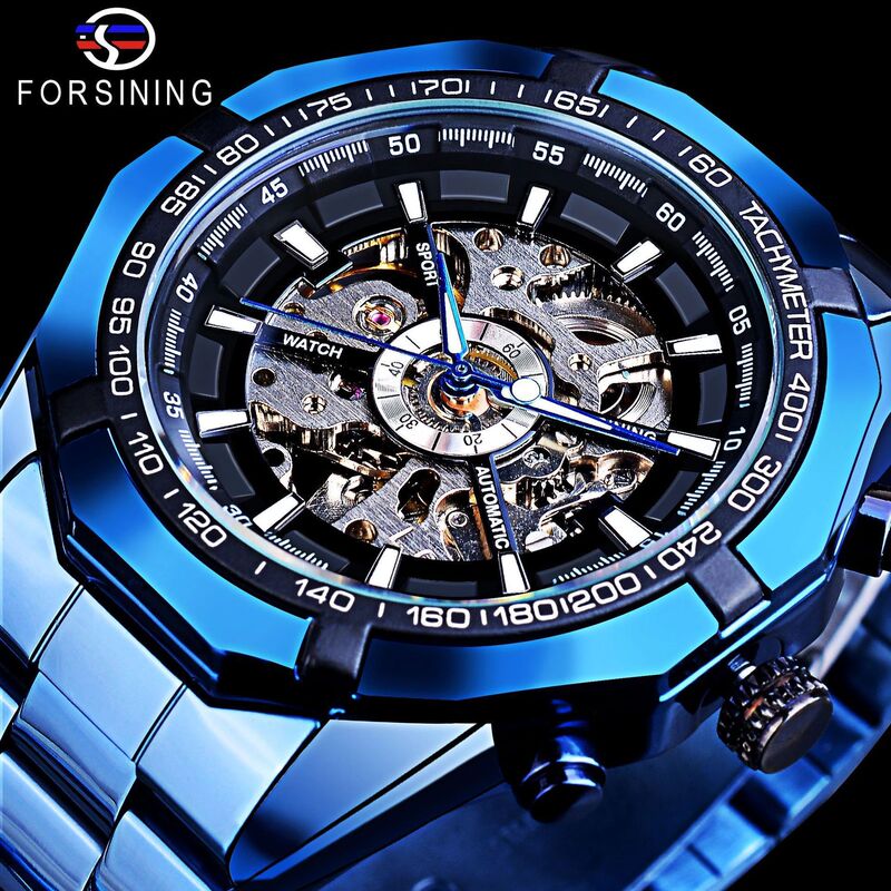 Dropshipping Forsining Fully Cut Out Men's Fully Automatic Mechanical Watch Men's Watch Steel Band Watch Wholesale Watch