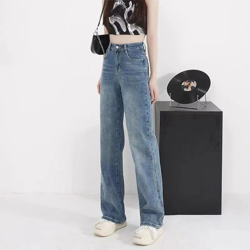 Women's High-Waisted Slimming Jeans 2025 Autumn and Winter New Fleece-Lined Wide-Leg Pants Loose Floor-Length Pants