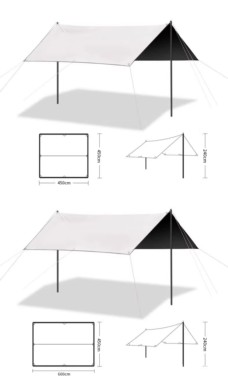 420D Outdoor Black Plastic Canopy Thickened Custom Camping Waterproof Rainproof Picnic Tent Sunshade