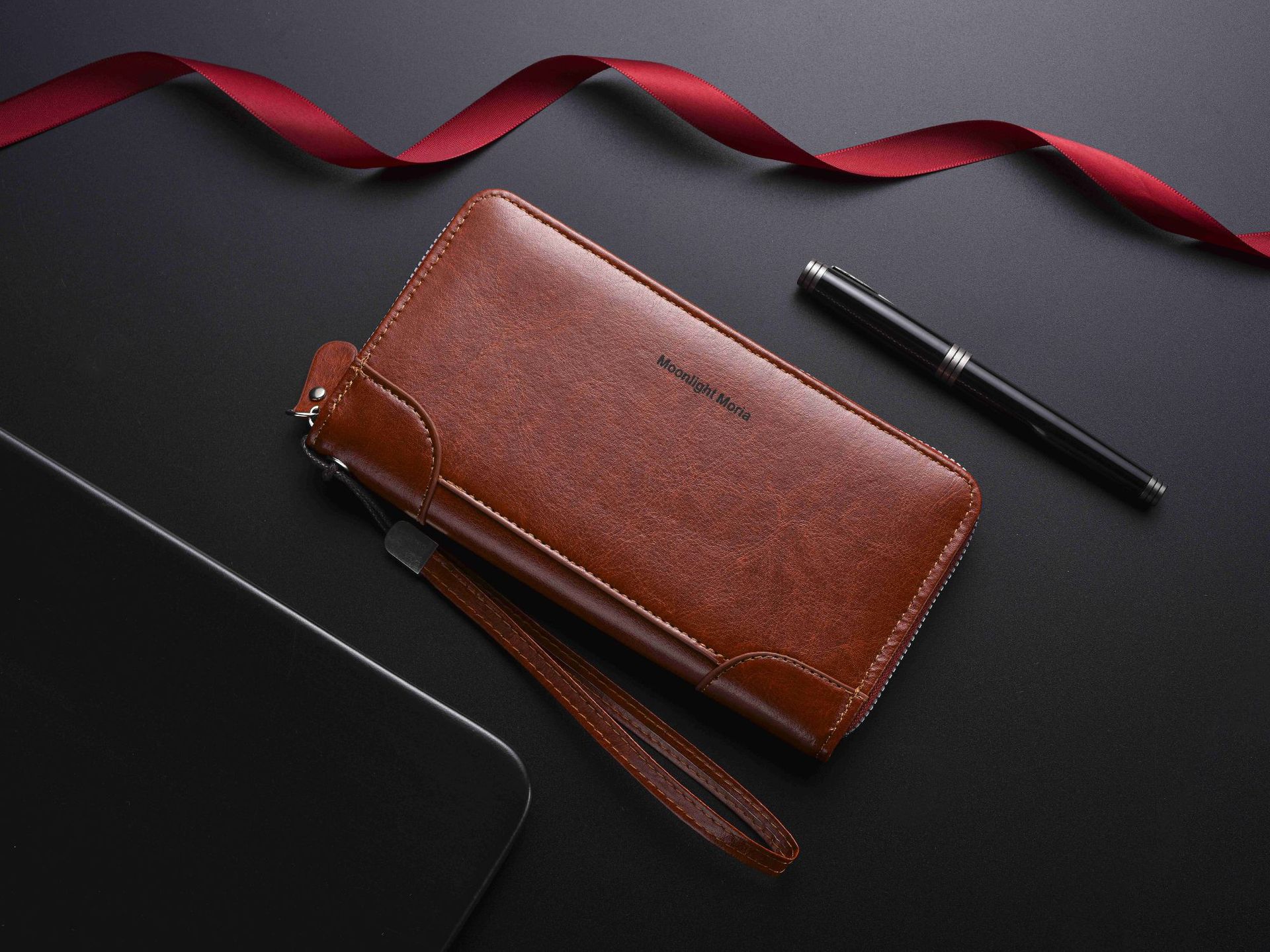Pochette da uomo retrò con cerniera, borsa a mano multifunzionale a busta lunga, portafoglio_voghion.com