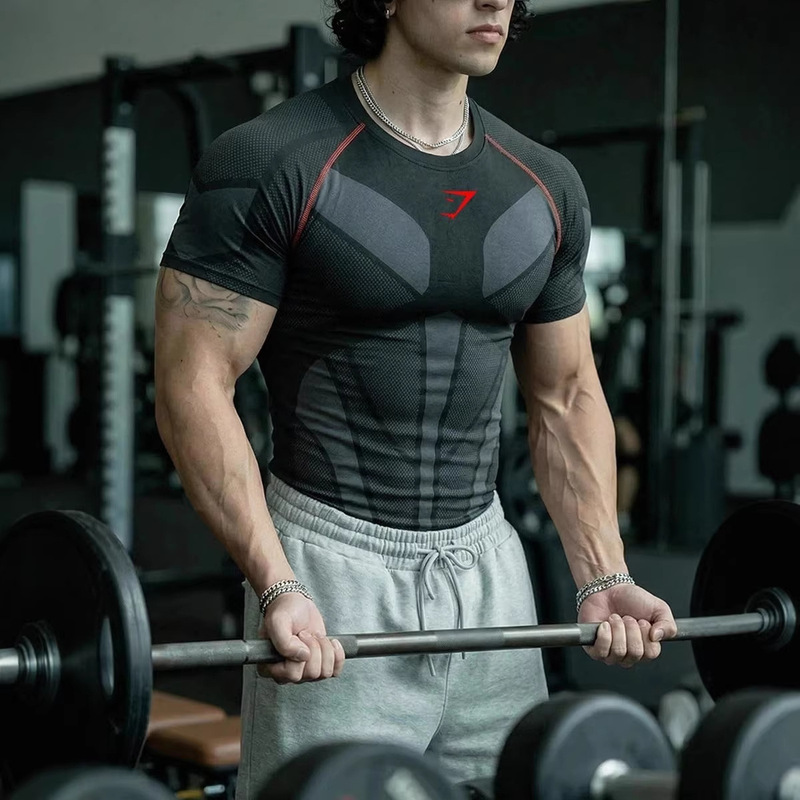 Gymshark Men's Fitness T-Shirt Sports Training Running Quick-Drying Short-Sleeved High-Elastic Cycling Tight Top for Men Gymshark Men's Fitness T-Shirt Sports Training Running Quick-Drying Short-Sleeved High-Elastic Cycling Tight Top for Men