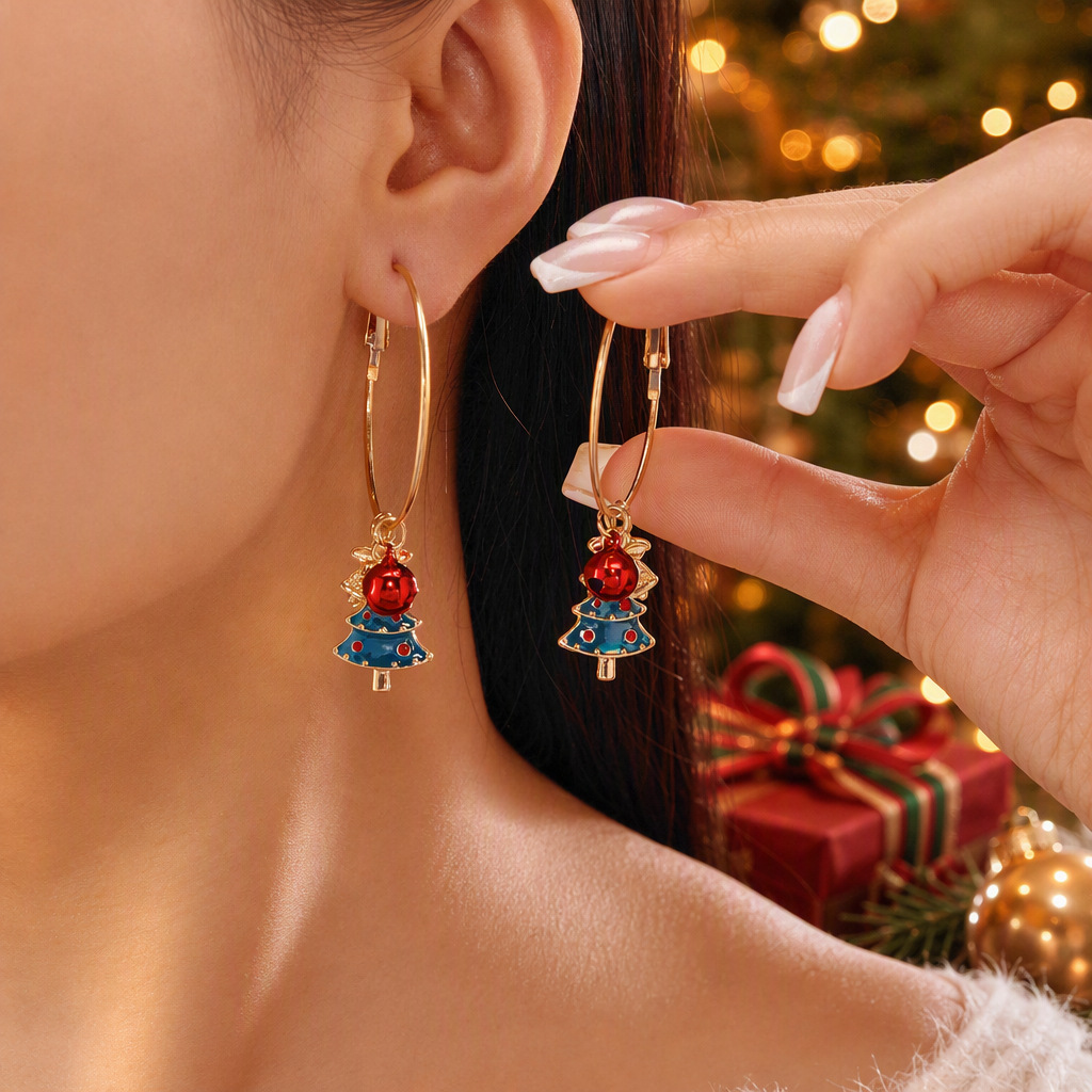 European and American Fashion Personalized Christmas Earrings for Women Creative New Gingerbread Man Bell Christmas Tree Gift Earrings Wholesale