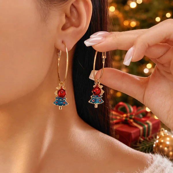 European and American Fashion Personalized Christmas Earrings for Women Creative New Gingerbread Man Bell Christmas Tree Gift Earrings Wholesale