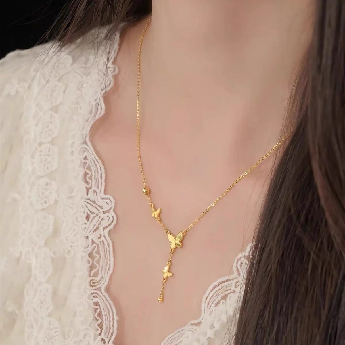 cable chain Chain Type 1 Piece Quantity Daily, Street Occasion Titanium Steel 18K Gold Plated Simple Style Butterfly Pendant Necklace
