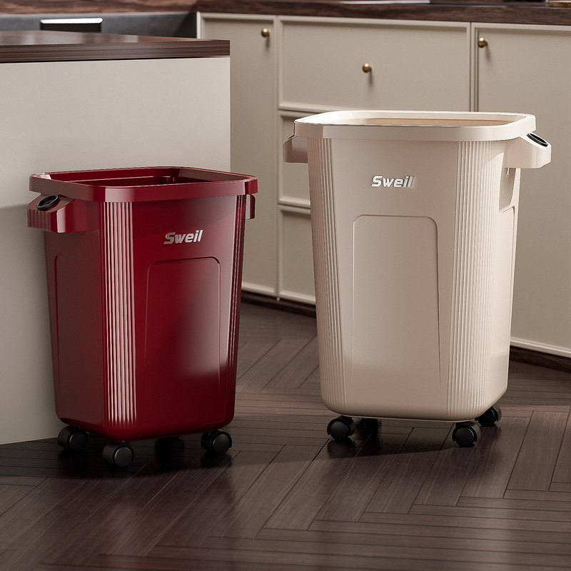 Kitchen Trash Can with Wheels, Large Capacity, Stylish Design, Movable, No Need to Bend Over, Storage Bin, Waste Basket Kitchen Trash Can with Wheels, Large Capacity, Stylish Design, Movable, No Need to Bend Over, Storage Bin, Waste Basket