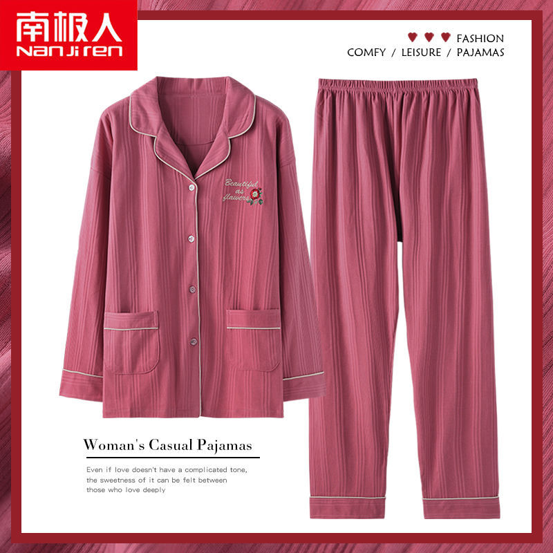 Pijamas de las mujeres de primavera y otoño 100% algodón de manga larga otoño delgada primavera y verano más tamaño otoño desgaste del hogar de algodón