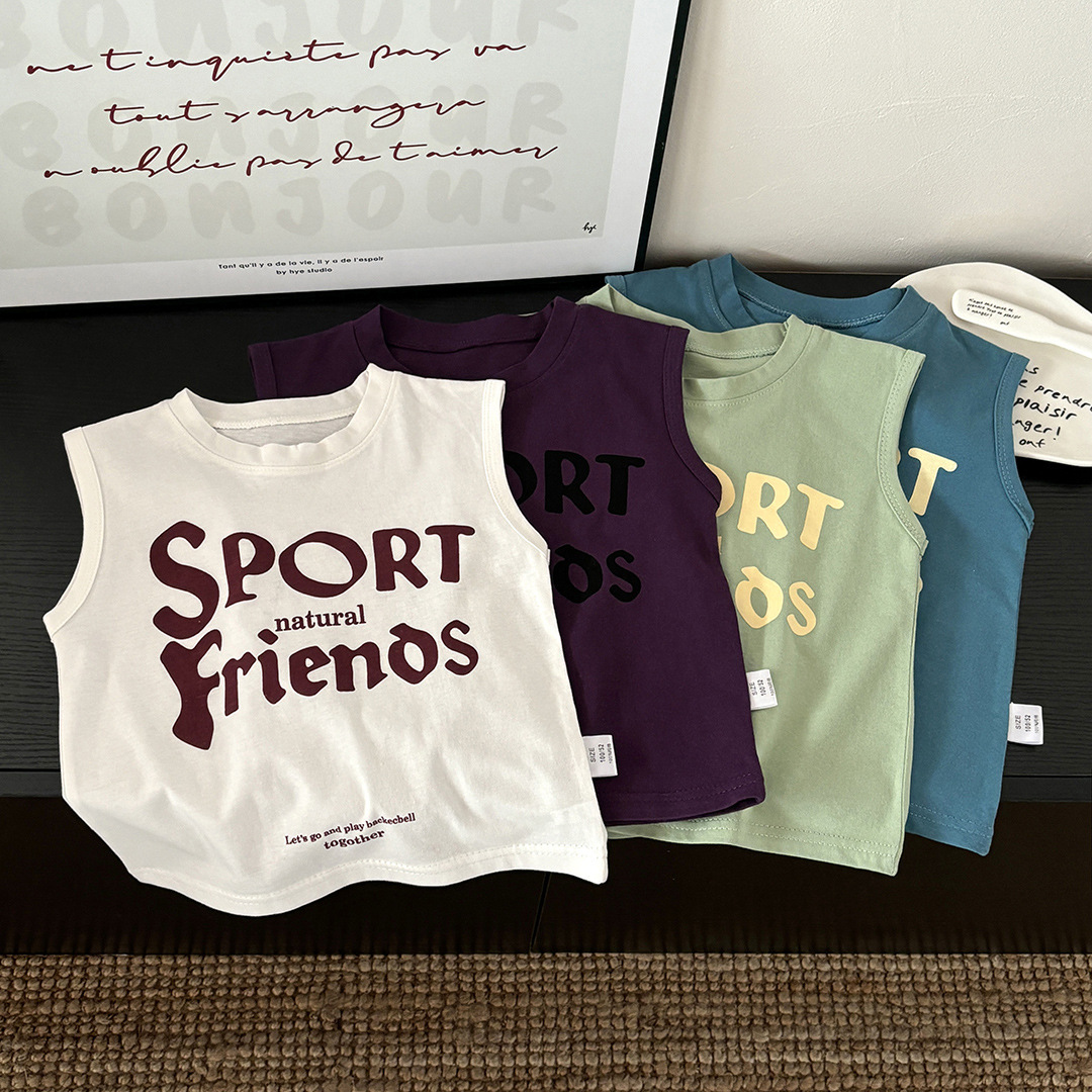 100 Pure Cotton Summer Kidsren's Vests for Boys and Girls, Pure Cotton T-Sleeve Sleeveless, Refreshing and Versatile Kidsren's Clothing Wholesale